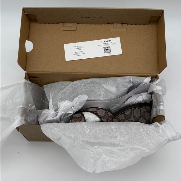 Coach Wedge Sandal In Signature Jacquard Oak Maple - Picture 11 of 13